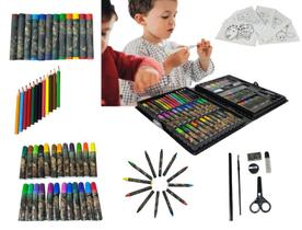 Maleta De Pintura Infantil Dino Selvagem Colorido Estojo 86 peças - Brinquedo Infantil