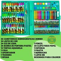 Maleta de Pintura Infantil Estojo 150 Peças Desenhar e Colorir Dinossauro - Fun Game