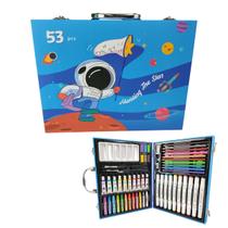 Maleta de Pintura Infantil Estojo 53 Peças Criança Canetinha Lapis de Cor Tinta Pincel Pintura Desenho Arte Diversao Lazer Criatividade