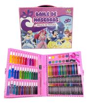 Maleta de Pintura Infantil Estojo de Colorir Lapis de cor 150 peças Menina Rosa