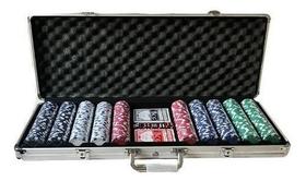 Maleta De Poker Completo 500 Fichas 2 Baralhos E 5 Dados