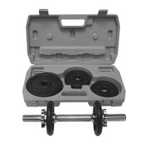 Maleta Dumbbell Athletic com 8kg em Anilhas Kit Halter Ajustável com Barra Cromada para Treino em Casa