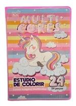 Maleta Escolar de Pintura Infantil 24 Peças Estojo Completo Unicórnio Rosa Volta às aulas multicolor Menina