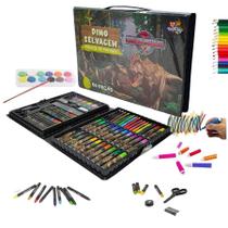Maleta escolar parque dos dinossauros pintura colorida infantil giz canetinhas aquarela c/ 86 pcs Maleta escolar parque dos dinossauros pintura colorida infantil giz canetinhas aquarela c/ 86 pcs