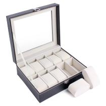 Maleta estojo caixa porta relogio organizadora para 12 relogios em madeira e couro com visor