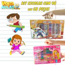 Maleta estojo kit de pintura escolar infantil colorir 68 ou 98 peças menino menina crianças escolinha creche casa canetinhas giz lápis - Well Kids
