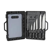 Maleta Faqueiro Top Secret 7 Peças Facas Chefe Cozinha Churrasco Restaurante Com Chaira E Tábua Kehome