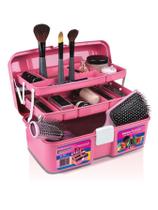 Maleta Feminina Caixa Organizadora Multiuso Maquiagem Esmaltes Manicure Com Bandejas Rosa