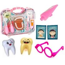 Maleta Infantil Educativa Dentista Grande Dentinho Acessório ROSA - PAKIPLAST