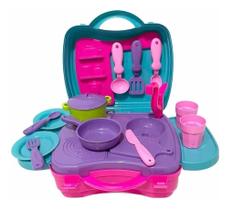 Maleta Infantil Menina Kit Com Panelinhas Fogão Pia 12 Acessórios - DiverToys