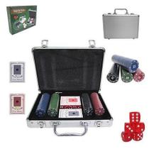 Maleta Jogo de Poker, 200 Fichas, 2 Jogos de Baralho e 5 Dados