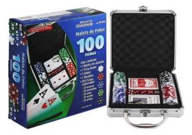 Maleta Jogo de Poker Profissional 100 Fichas Numeradas Baralhos e Dados