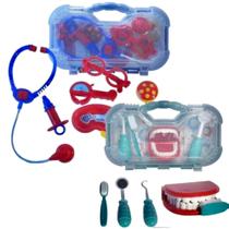Maleta Kit Dentista Verde E Kit Médico Azul 2 Brinquedos Infantis Imaginação Odontologia - Pakitoys
