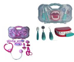 Maleta Kit Dentista Verde e Maleta Kit Medico Rosa Odontologia Brinquedo Infantil