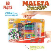 Maleta Kit Escolar com 68 Peças Hero Squad com Lápis Canetinha Giz de Cera Tinta Aquarela Completo Infantil Menino