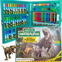 Maleta Kit Estojo Escolar De Pintura Infantil Dinossauro Colorir Desenhos 150 Peças Brinquedo presente menino menina