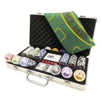 Maleta Kit Jogo Poker 300 Fichas Oficiais, Baralho, Dados com numeração