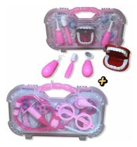 Maleta Kit Medico rosa e kit dentista rosa Brinquedo Doutora Medicina - Pakitoys