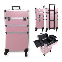 Maleta Mala de Maquiagem Profissional 3 Andar Rosa e preta