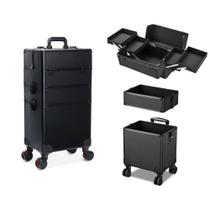 Maleta Mala de Maquiagem Profissional Com Divisórias e Rodinha 360 Graus 3 Andar Preta MS814 914P Maleta Mala de Maquiagem Profissional Com Divisórias e Rodinha 360 Graus 3 Andar Preta MS814 914P