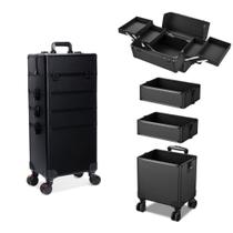 Maleta Mala de Maquiagem Profissional Com Divisórias e Rodinha 360 Graus 4 Andar Preta MS814 914P Maleta Mala de Maquiagem Profissional Com Divisórias e Rodinha 360 Graus 4 Andar Preta MS814 914P