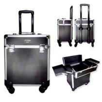 Maleta Mala de Maquiagem Profissional Divisórias e Rodinha 1+ Andar Completa Preta
