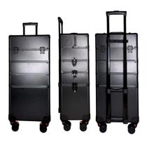 Maleta Mala Maquiagem Profissional Completa Rodinhas Dividida 4 Andar Preta