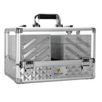 Maleta Maquiagem Joias Alumínio e Acrílico Pelegrin PEL-M1019 Prata