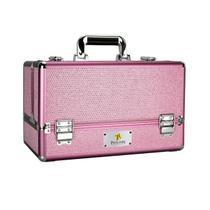 Maleta Maquiagem Joias Manicure Alumínio ABS Pelegrin PEL-M1015 Rosa Cristal