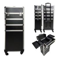 Maleta maquiagem profissional rodinhas 4 andar com divisórias completa preta 914
