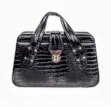 Maleta médica Guedes modelo Marseille, couro estampa Crocodilo preto