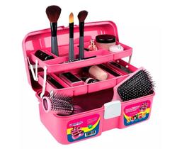 Maleta multiuso, rosa, super reforçada, 2 prateleiras articuladas, elegante e pratica, Arqplast