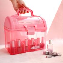 Maleta Organizadora Caixa Mala Plástica Transparente Com Divisórias Maquiagem Manicure Esmaltes Multiuso