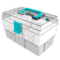 Maleta Organizadora Crippa Para Maquiagem Acessórios Medicamentos Transparente e Azul Turquesa