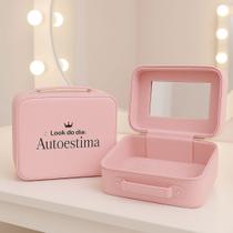 Maleta Organizadora de Maquiagem com Espelho Rosa ou Preta -Necessaire