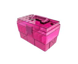 Maleta organizadora para maquiagem rosa transparente com acessórios rosa - CRIPPA