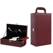 Maleta Para Vinho Para Duas Garrafas Com Acessórios Couro Pu - Marrom