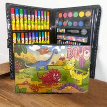 Maleta Pasta Estojo Escolar 80 Peças Personalizadas Lapis Caneta Tesoura Grampeador Dinossauros