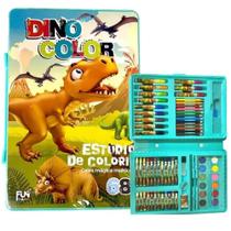 Maleta Pintura Infantil Escolar Colorir Estojo Desenhar dinossauro 68 Peças