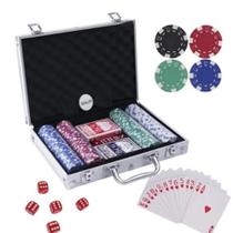 Maleta poker 200 fichas aluminio profissional jogo oficial baralho dados kit completo