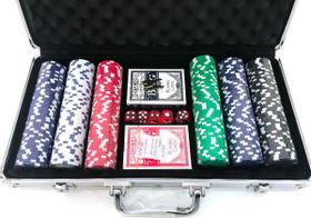 Maleta Poker 300 Fichas Kit Completo 2 Baralhos 5 Dados