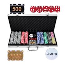 Maleta Poker 500 Fichas Holográficas Com Numeração Alça Jogo De Poker Baralhos e Dados