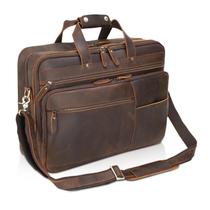 Maleta Polare Large 17 de couro integral para homens marrom