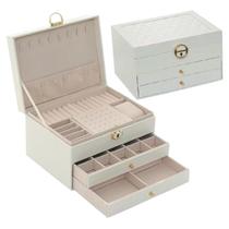 Maleta Porta Joias Expositor Grande Viagem 3 camadas Branco Maleta Porta Joias Expositor Grande Viagem 3 camadas Branco