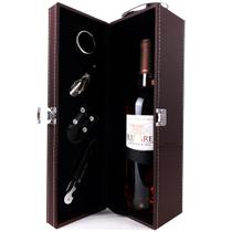 Maleta Porta Vinho Couro Pu Executiva C/ 4 Acessórios Marrom
