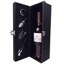 Maleta Porta Vinho Couro Pu Executiva C/ 4 Acessórios Preto