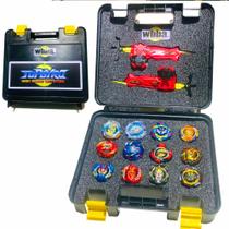 Maleta Top Gyro com 12 beyblades sortidos 2 lançadores RL