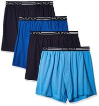 Malha solta de algodão Boxer Nautica Classic para homens, pacote com 4 Malha solta de algodão Boxer Nautica Classic para homens, pacote com 4