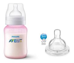 Mamadeira Anti-colic Rosa 260ml + Bico Extra Nº3 3m+ Avent