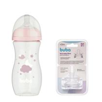 Mamadeira Anticólica Easy Flow Nuvem Rosa 330ml + 2 Bicos Fluxo 1 - Buba